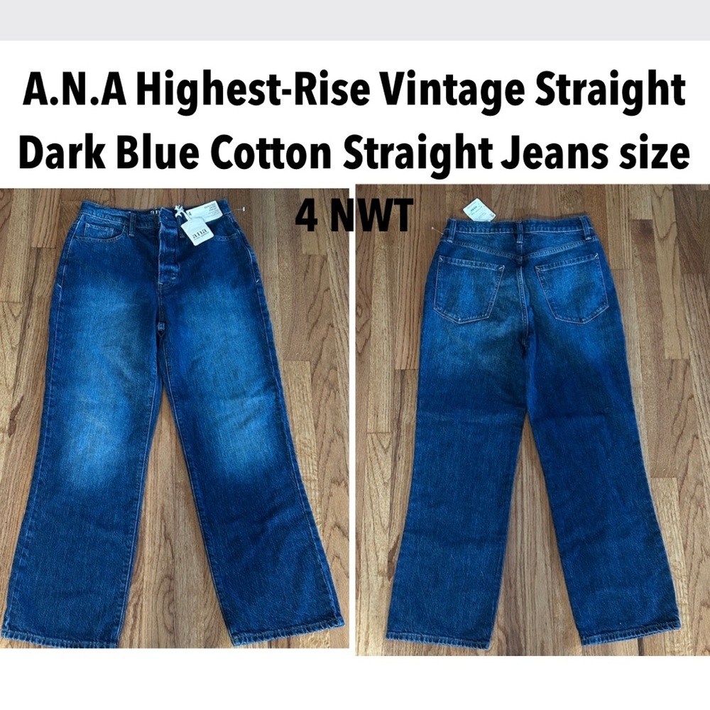 a.n.a Highest-Rise Vintage Straight Dark Blue Cotton Straight Jeans size 4 NWT
